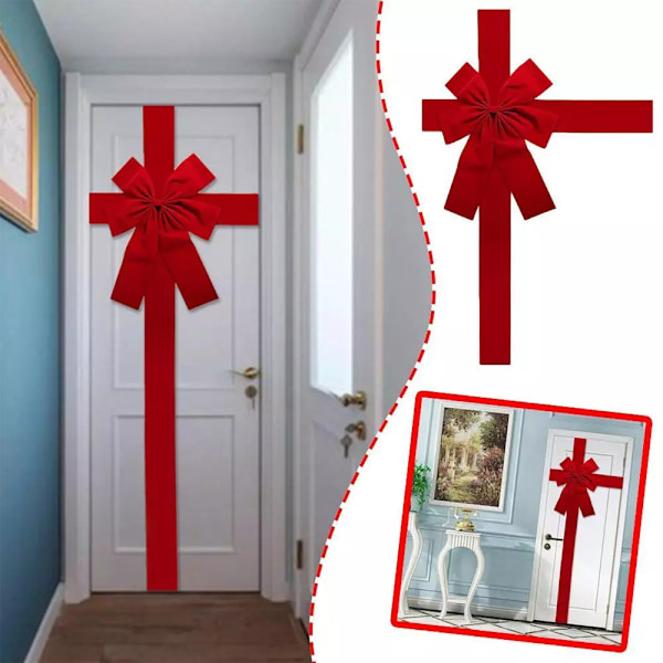 Julklappsbåge för dörrar, stor röd rosett, spets, julgran