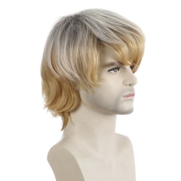 Stilig kort ljusblont hår peruk för män Oblique Bangs Peruk