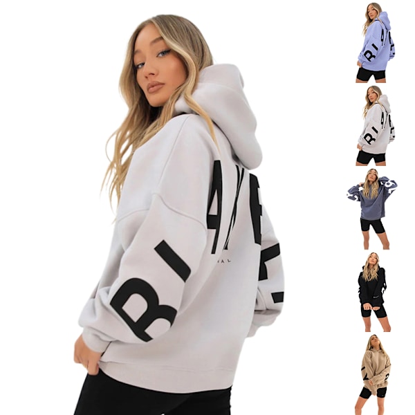 Dam Casual Letter Print Sport Hoodie Tracksuit Set Sweatshirt Pullover Top Blue L