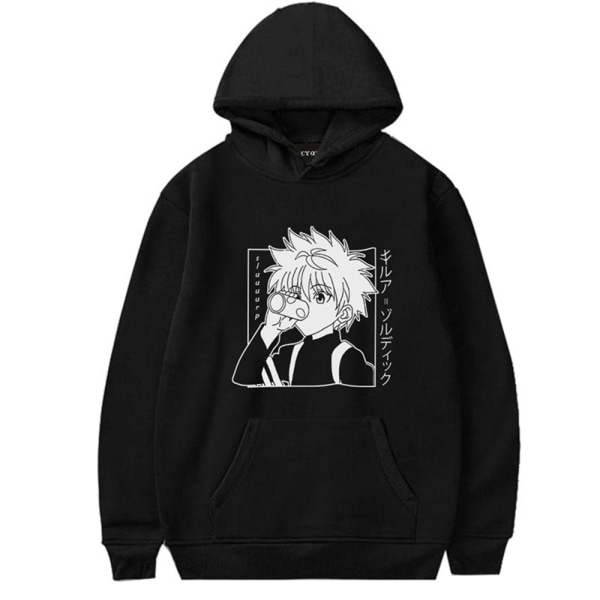 Herr Dam Huvtröja Anime Hooded Pullover Sweatshirt Långärmad Jumper Toppar Svart XL