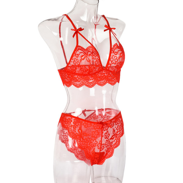 Kvinnor Spetsunderkläder Set Push Up Underkläder Nattbyxor Nattkläder Red XL