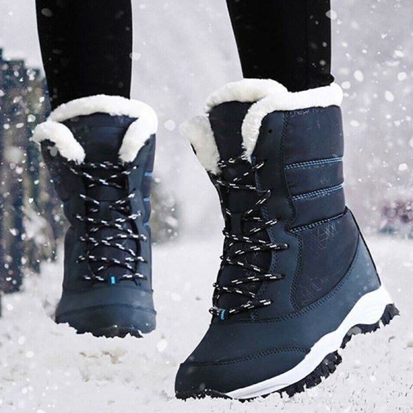 Snow Boots Plus Velvet High-Top Lace-Up Boots Skor för kvinnor blue 41