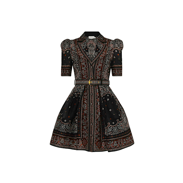 Mote Kvinners Kjoler Casual Nedfelt Krage Kortermet Midje Trykte Korte Kjoler Black L