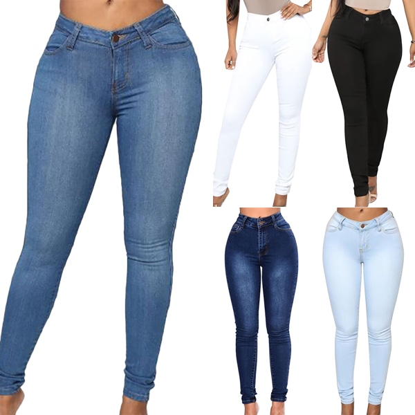 Köp Smala damerjeans med hög midja och jeans med raka ben black M | Fyndiq