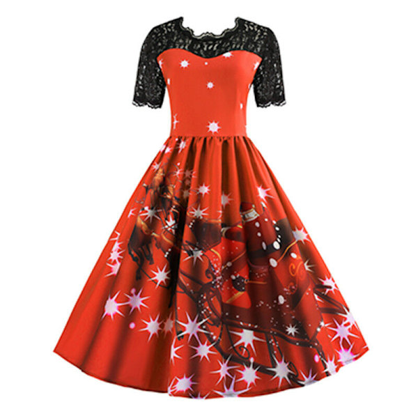 Kvinnor Retro Rockabilly tecknad klänning med kort ärm Orange S