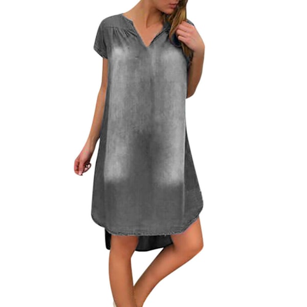 Köp Kvinnors Casual Denim Kort Klänning Sommar Lös Casual Sundress Grey 2XL   Fyndiq