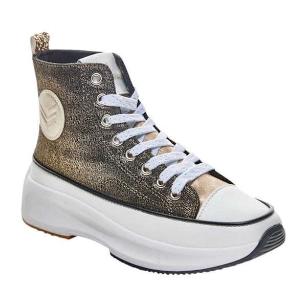 Høje sneakers til kvinder - Kaporal Christa - Svarte iriserende - Hvide snørebånd og sølv lurex sort 38