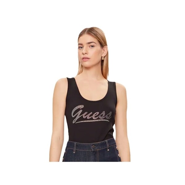 Guess Jeans Logo Top JBLK Jet Black A996 - Naisille - Slim - Klassinen Kaulus Svart XS