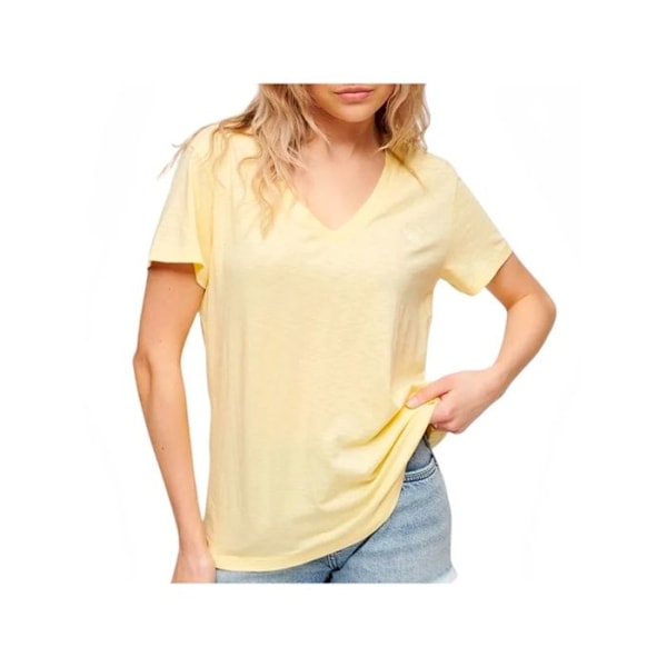 T-shirt til kvinder - SUPERDRY - Studios Slub Emb Vee Qlc - Gul - Cotton - Korte ærmer - V-hals Gul M