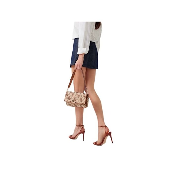 GUESS Axelremsväska beige brun för kvinnor - Circe Flap Shoulder Bag Latte Logo 304283 beige, ljusbrun