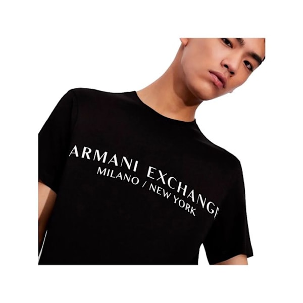 T-paita Armani Exchange Musta - Mies - Pyöreä kaula-aukko - Logo rinnassa - Kontrastivärit yksityiskohdat Svart jag
