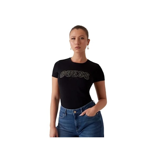 T-shirt med rund hals i spets för kvinnor från Guess kolsvart a996 M