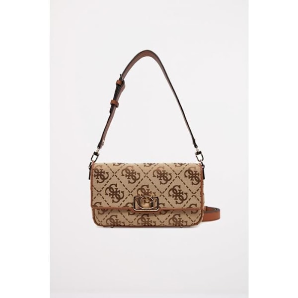 GUESS Axelremsväska beige brun för kvinnor - Circe Flap Shoulder Bag Latte Logo 304283 beige, ljusbrun