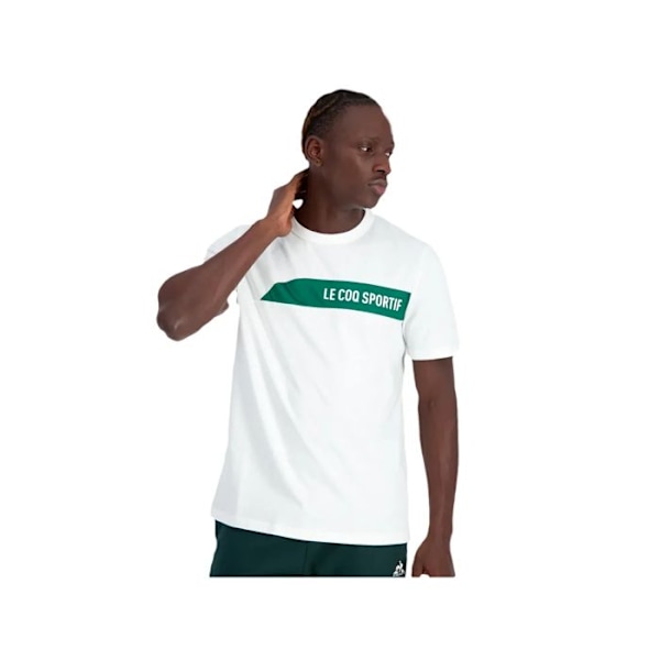 T-shirt herr Le Coq Sportif vit rundad krage i tvåfärgad bomull Vit S