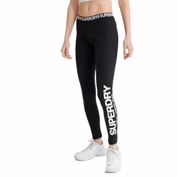 Legging Superdry Dame Logo elastisk Sort Bomuld Svart S