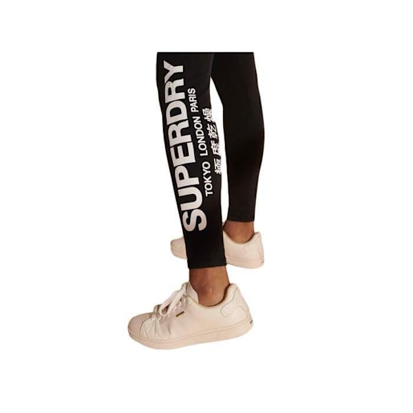 Legging Superdry Dame Logo elastisk Sort Bomuld Svart S