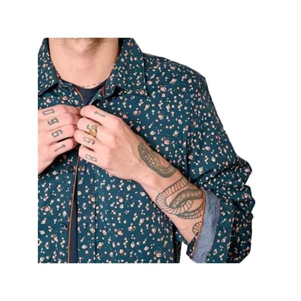 Blomstret blå skjorte til mænd - KAPORAL - KEVY - Slim fit - Langærmet - Skjortekrave Blå M