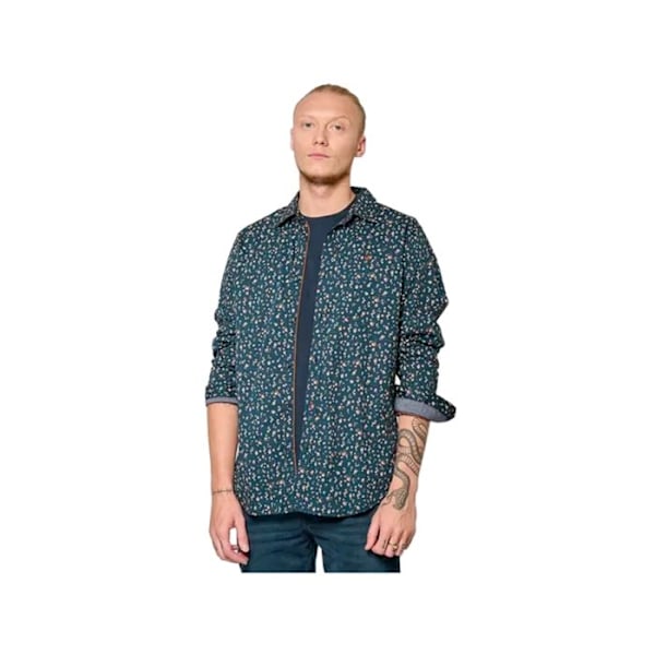 Blomstret blå skjorte til mænd - KAPORAL - KEVY - Slim fit - Langærmet - Skjortekrave Blå M