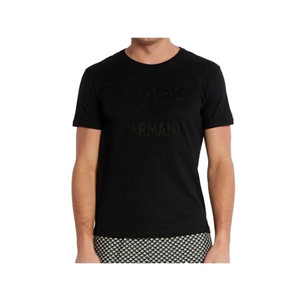 T-paita leveällä brodeeratulla logolla - Emporio Armani - Mies - Musta - Lyhyet hihat - Suora leikkaus Svart M