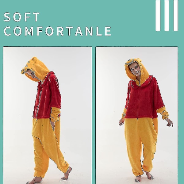 Snug Fit Unisex Aikuisten Onesie Pyjamat, Flanelli Cosplay Eläin Yksikappale Halloween Puku Yöpuku Kotivaatteet Q ike 105cm Nalle Puh Pooh M