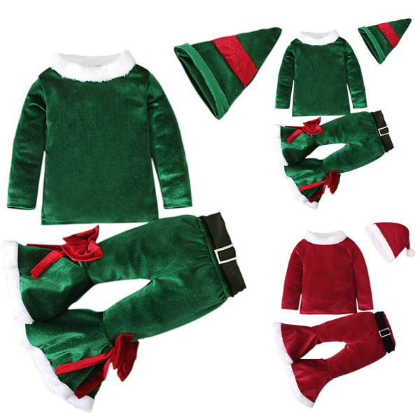 Julekostyme jenter utsvingte bukser Julenissen Xmas Outfit 100cm