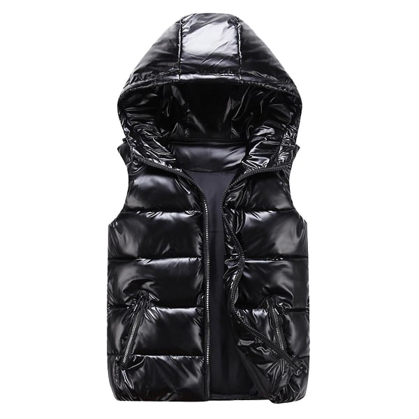 Sliktaa Unisex Shiny Waterproof Sleeveless Jacket ightweight Puffer Vest Black L