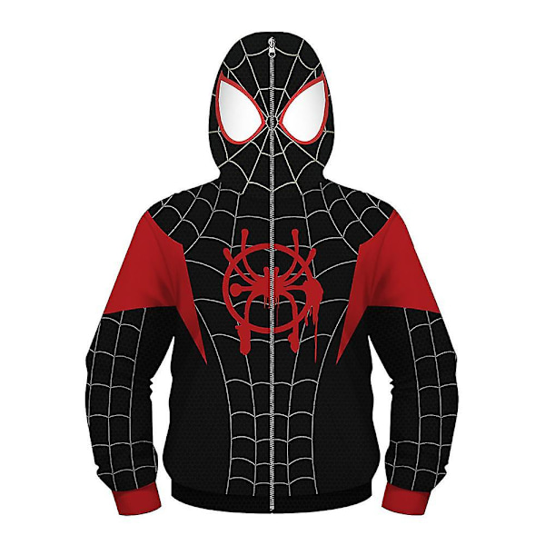 Børne Dreng Spider-man Hoodies Trøje Lynlås Jakke Top Yderbeklædning Fans Gave Sort Mil Black Miles 12-13 Years