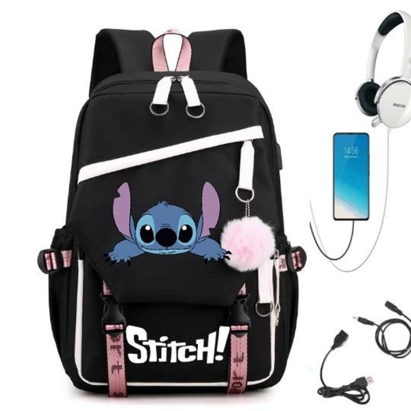 stitch ryggsäck barn ryggsäckar ryggväska med USB uttag 1st sort