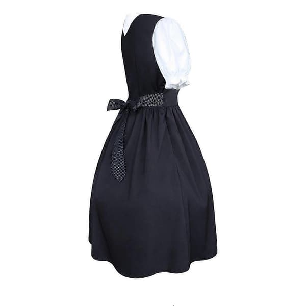 Dirndl för kvinnor, 2 delar med förkläde och blus, svartvit klassisk stil 5XL