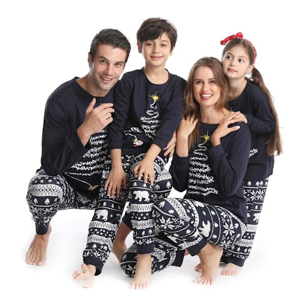 Jul familj matchande pyjamas set julgran printed Kid-navy 12T