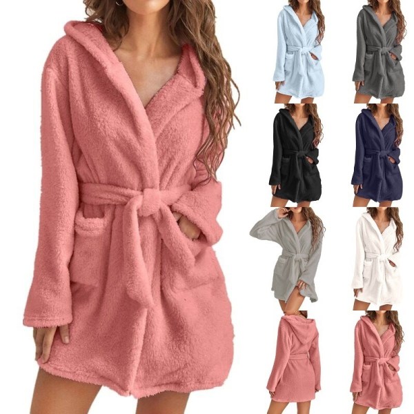 Yötakki Syksy ja talvi Lämmin plyysi nauhoilla Cardigan Pyjama PINK 4XL