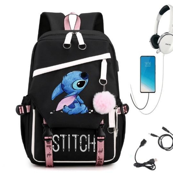 stitch ryggsäck barn ryggsäckar ryggväska med USB uttag 1st sort 2