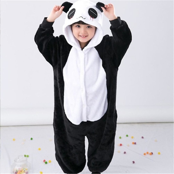 Unisex barn flanell Onesie Pyjamas, Cosplay djurdräkt One Piece Halloween Nattkläder for gutter jenter Panda Panda 6-7Years