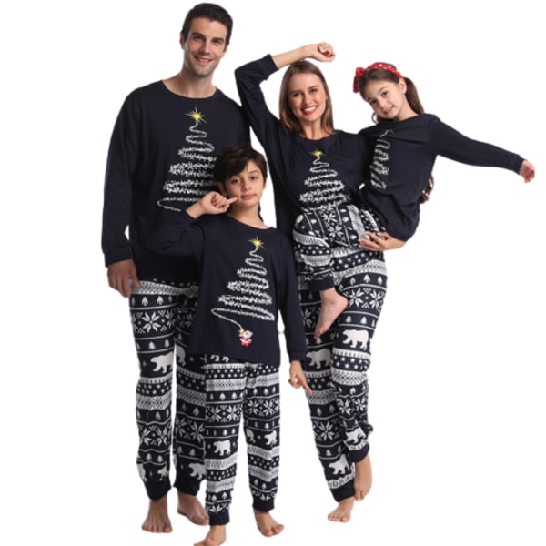 Julpyjamas för familjen, matchande familjens jul-PJ-set Blue Mom M