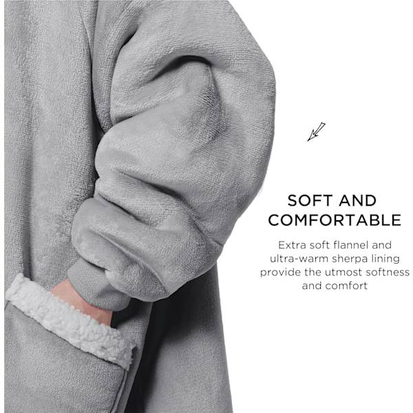 Bærbar filt-hettegenser - Sherpa Fleece-hettefilt for voksne som gave, varm og komfortabel filtgenser med kjempe lomme både innendørs og utendørs