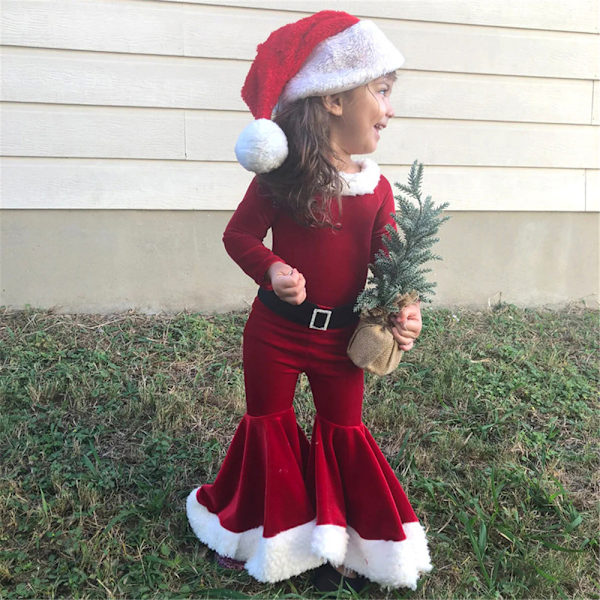 Julekostume til piger med vide bukser Julemanden Xmas Outfit 120cm
