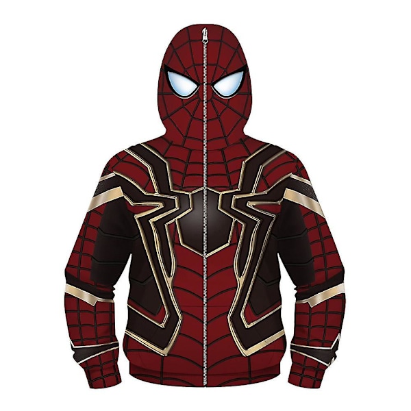 Barn Gutter Spider-Man Hoodie Genser Glidelås Jakke Topp Yttertøy Fans Gave Mørk Rød Spiderman Dark Red Spiderman 8-11 Years