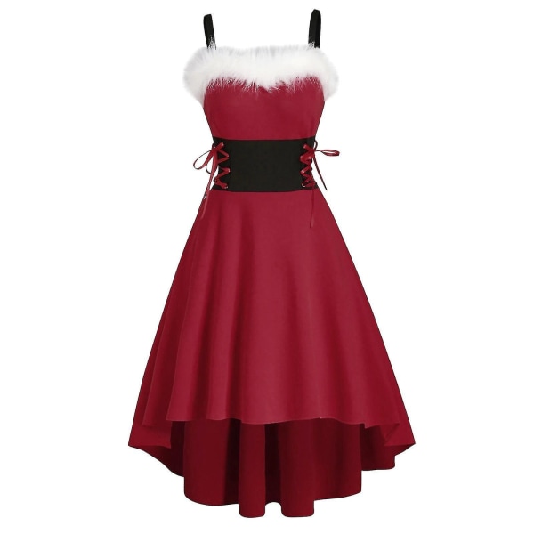 Kvinners juledrakt kanin Sexy performance dress Midje stropp uregelmessig kjole wine red 2XL