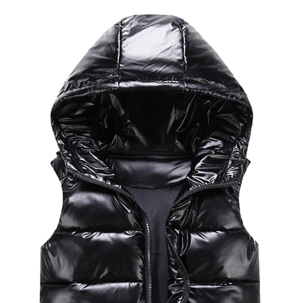 Sliktaa Unisex Shiny Vandtæt Ærmeløs Jakke Letvægts Puffer Vest Black L