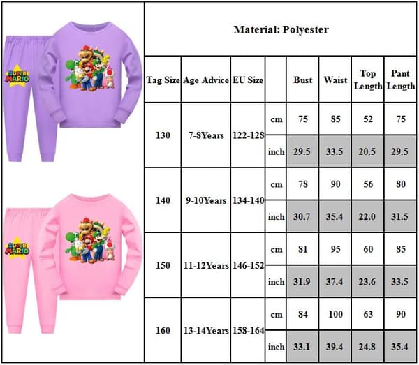 Super Mario kostym vår och höst barn hemkläder Pyjamas Set black 130cm