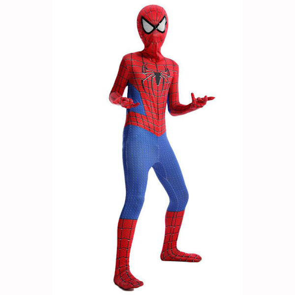 Spider-Man Ungdoms Halloween-kostume, Vatteret Jumpsuit med Maske Rød Blå 1 Red Blue 1 100