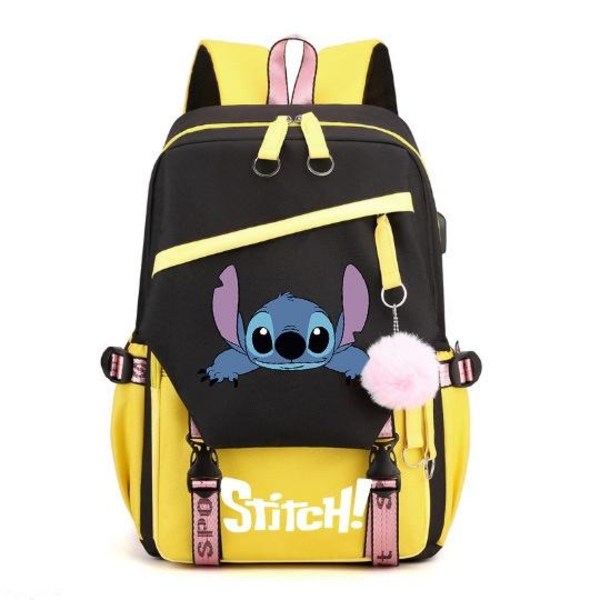 stitch ryggsäck barn ryggsäckar ryggväska med USB uttag 1st gul