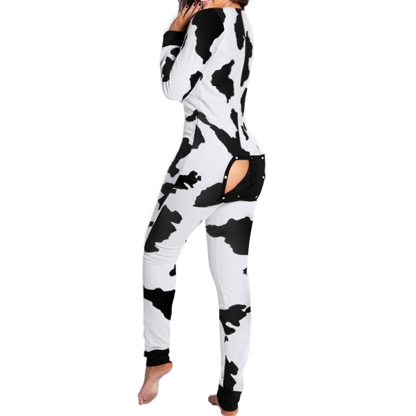 Kvinde Animal Pyjamas One Piece Jule Bodysuit Jumpsuit ærmeløs Natkjole W Cow Black L