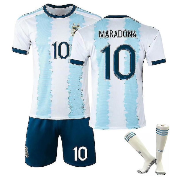 Maradona trøye nr 10 Argentina Retro King Fotballtrøye Sett  Barn 1920 Maradona 10 adults 2XL(185-190CM)