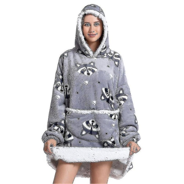 Oversized hoodies tröja dam vinter hoodies fleece jätte tv-filt med ärmar Pullover M-raccoon Length 90cm