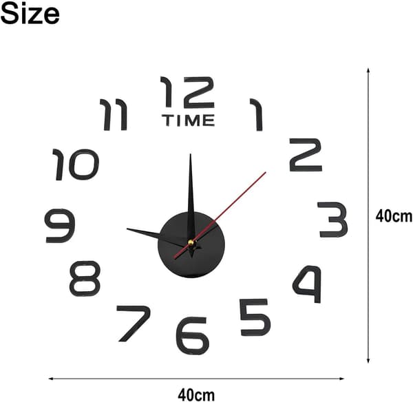 Stor 3D ramlös väggklocka (akryl och EVA-skum), justerbar storlek 40cm