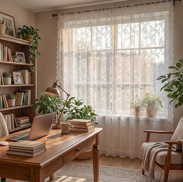 Set med 2 skira spetsgardiner, lämpliga för sovrum och vardagsrum. Blcak*2 W:75cm*L:200cm