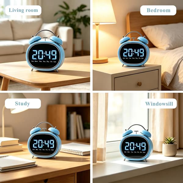 Liten väckarklocka (hög ringsignal), LED elektronisk display, tyst bordsklocka Blue
