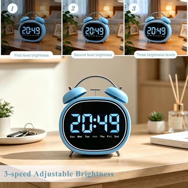 Liten väckarklocka (hög ringsignal), LED elektronisk display, tyst bordsklocka Blue