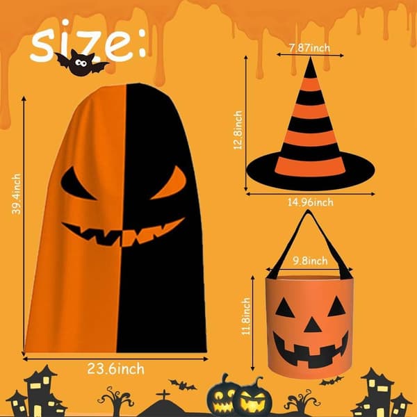 Halloween-kostymset i 3 delar (vit): Inkluderar pumpacape, häxhatt och godispåse White